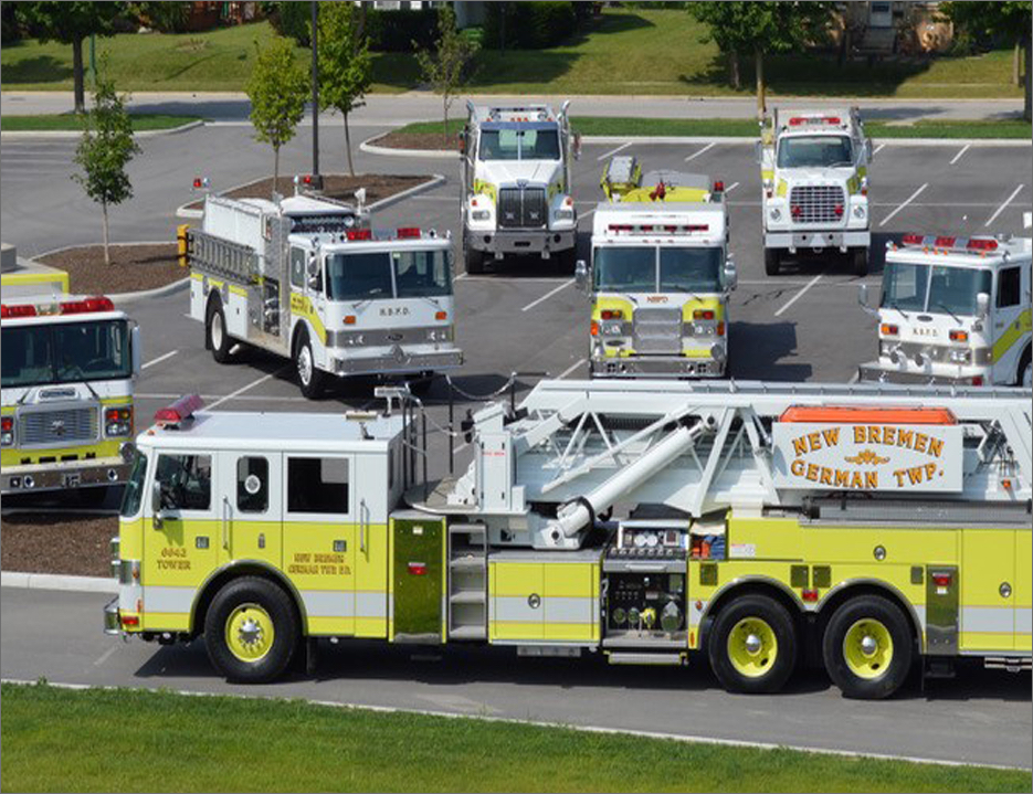 FireVehicles Seven New Bremen German Township fire trucks in parking lot