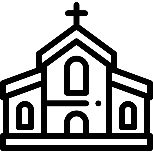 Black vector icon of church with cross on steeple