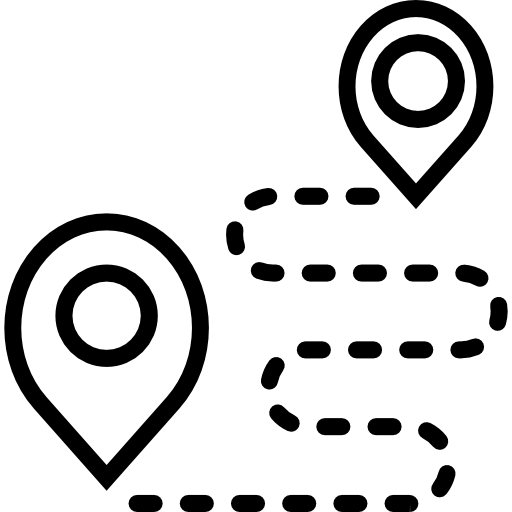 Black vector icon showing two location points with dotted line between them